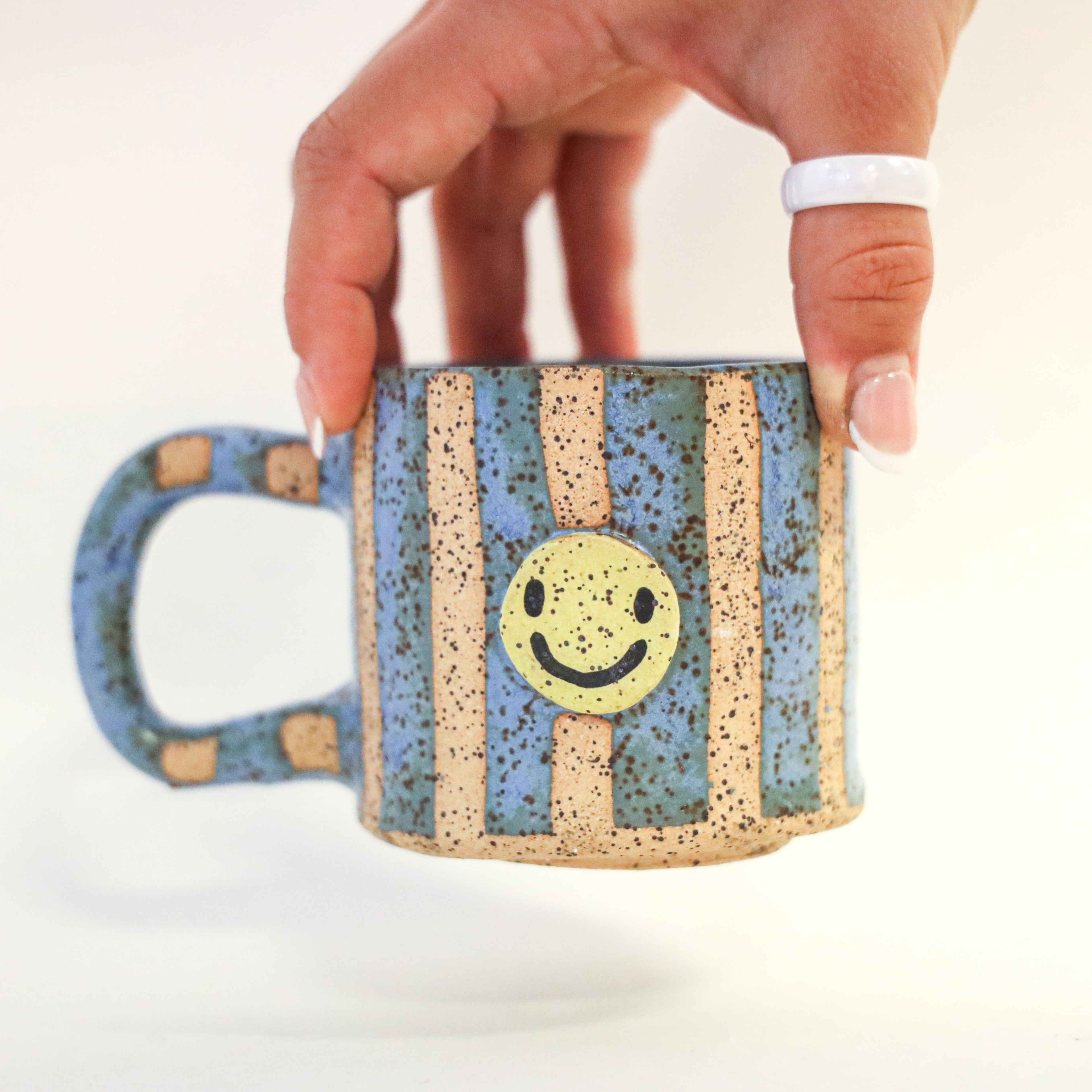 Blue Smiley Speckle Mug