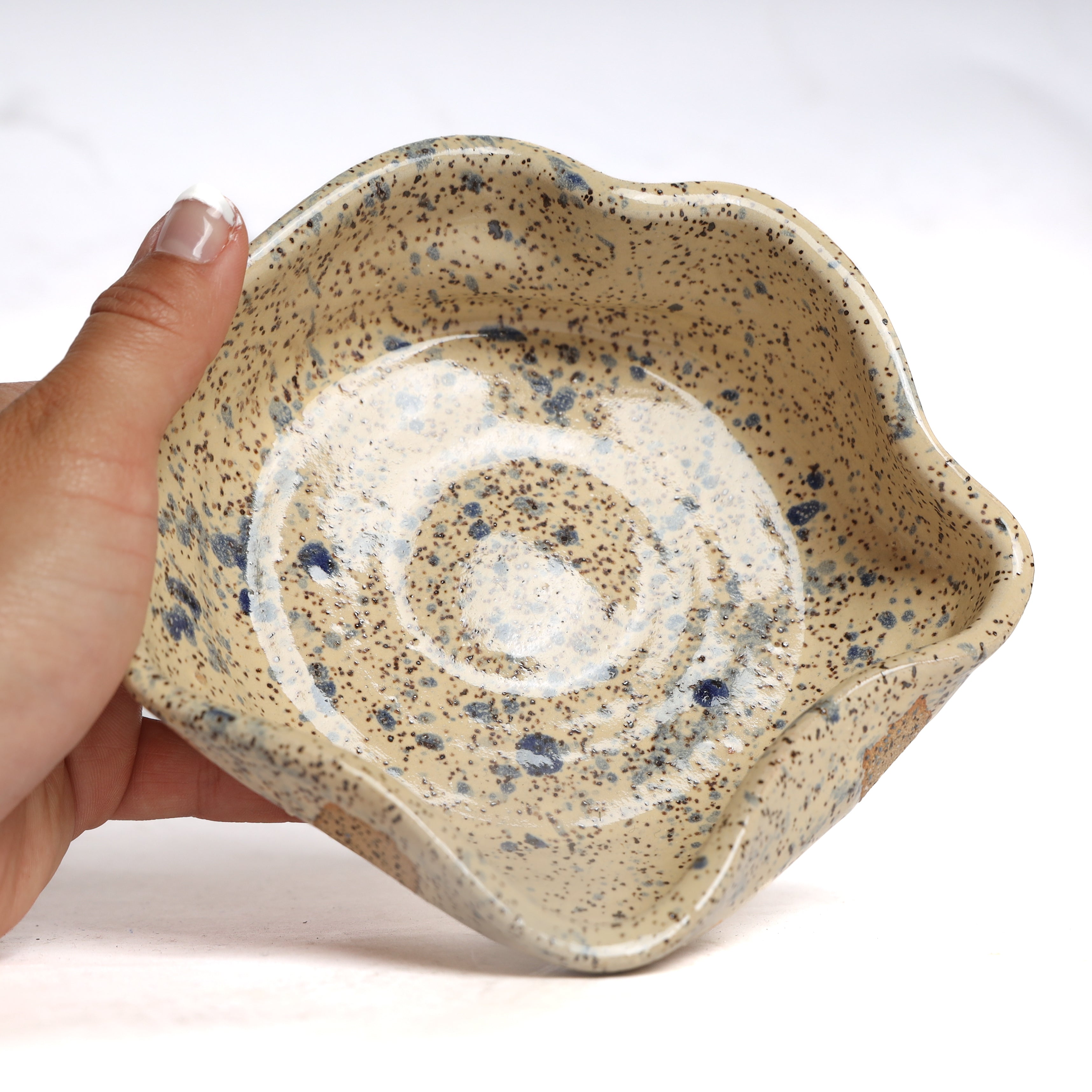 TAN & BLUE WAVY BOWL